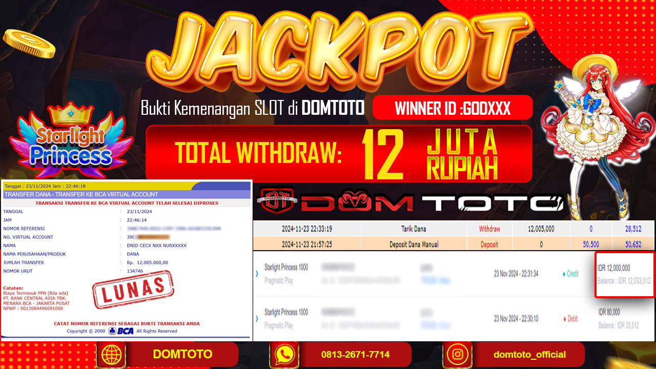 JACKPOT  SLOT STARLIGHT PRINCESS 1000 23 NOVEMBER 2024